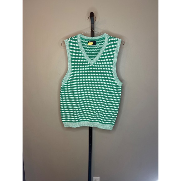 ASOS Sweaters - ASOS DESIGN Womens Green White Geometric Knit Sweater Vest V-Neck Size S